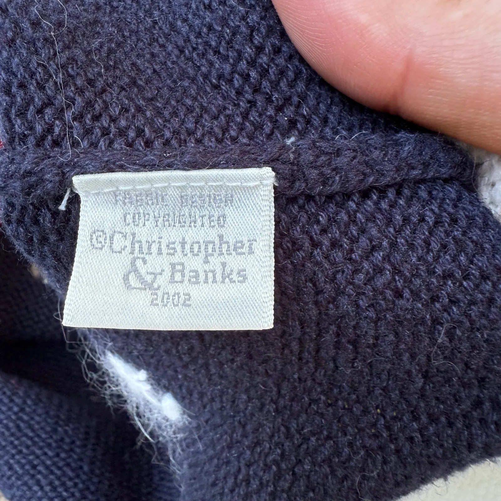 Vintage Y2K 2002 Christopher and Banks Folk Art Santa Snowman Applique Sweater S Blue - Image 3