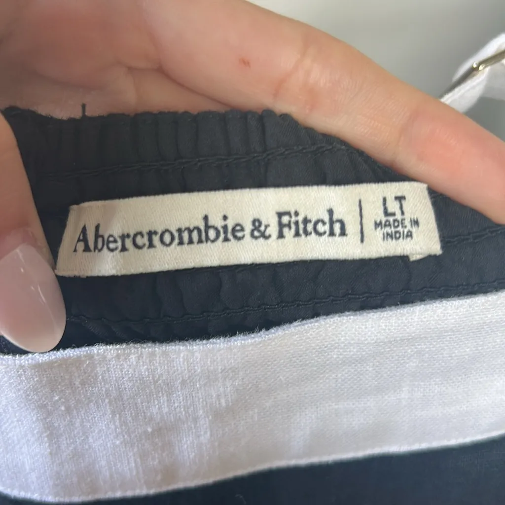 Abercrombie & Fitch Linen-Blend Wide Strap Mini Dress Black/White Large Tall - Image 4