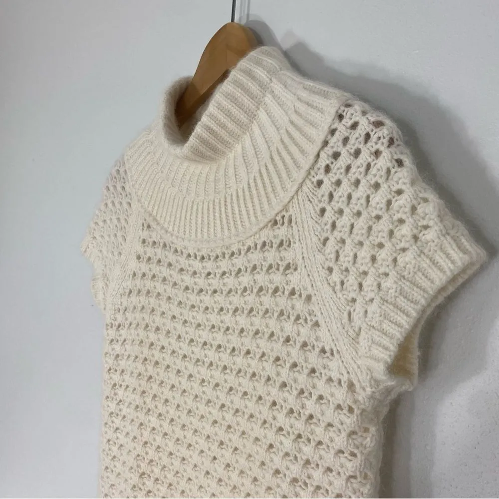 Ann Taylor High Neck Short Sleeve Crochet Open Knit Angora Sweater SP - Image 4