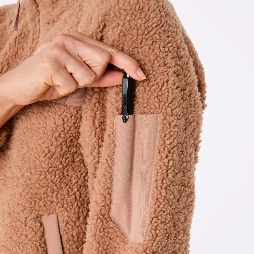 Figs On-Shift High Pile Fleece Bomber Jacket in Macchiato, Size Medium - Image 5