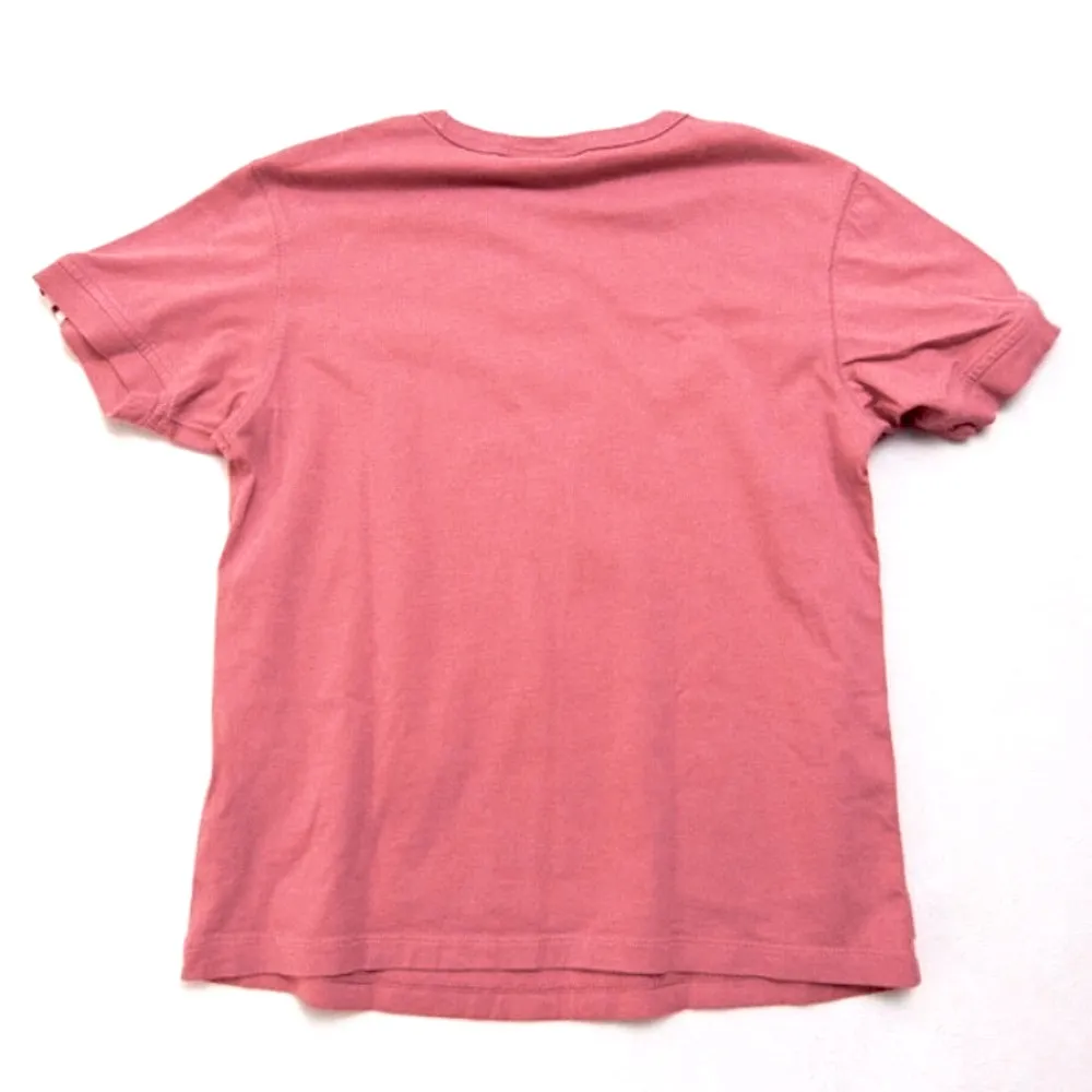 Adidas Rose Pink Short Sleeve Tee Embroidered Logo Patch Crew Neck White Stripe - Image 2