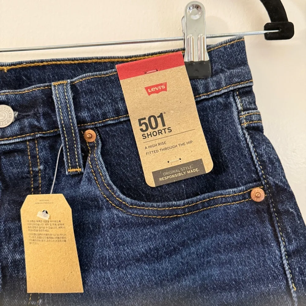 NWT Levi’s Women’s 501 Shorts High Rise Button Fly Dark blue Size 27 - Image 4