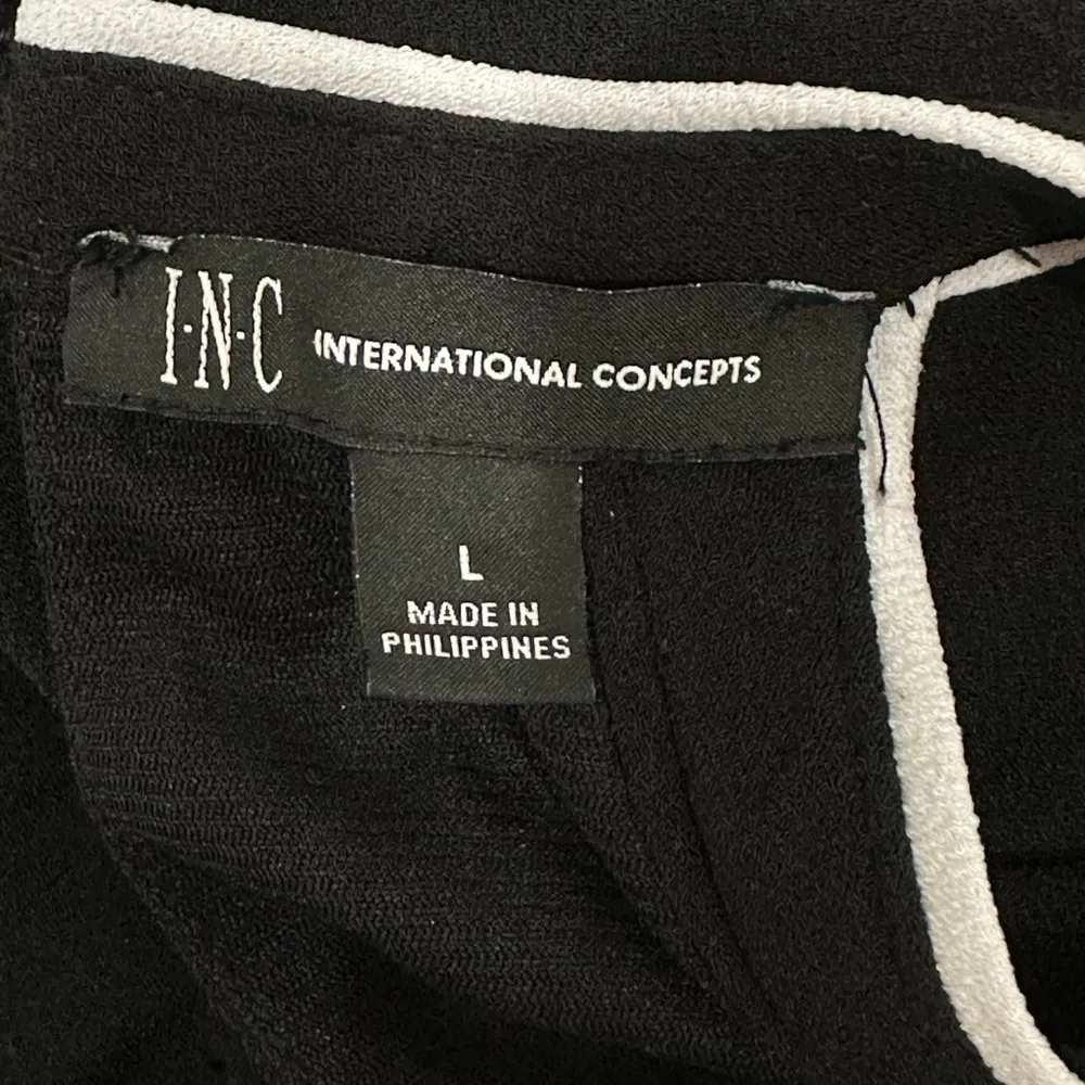 NWT INC Contrast Piping Halter Jumpsuit Large Black White Stripe Wide Leg Party - Image 13