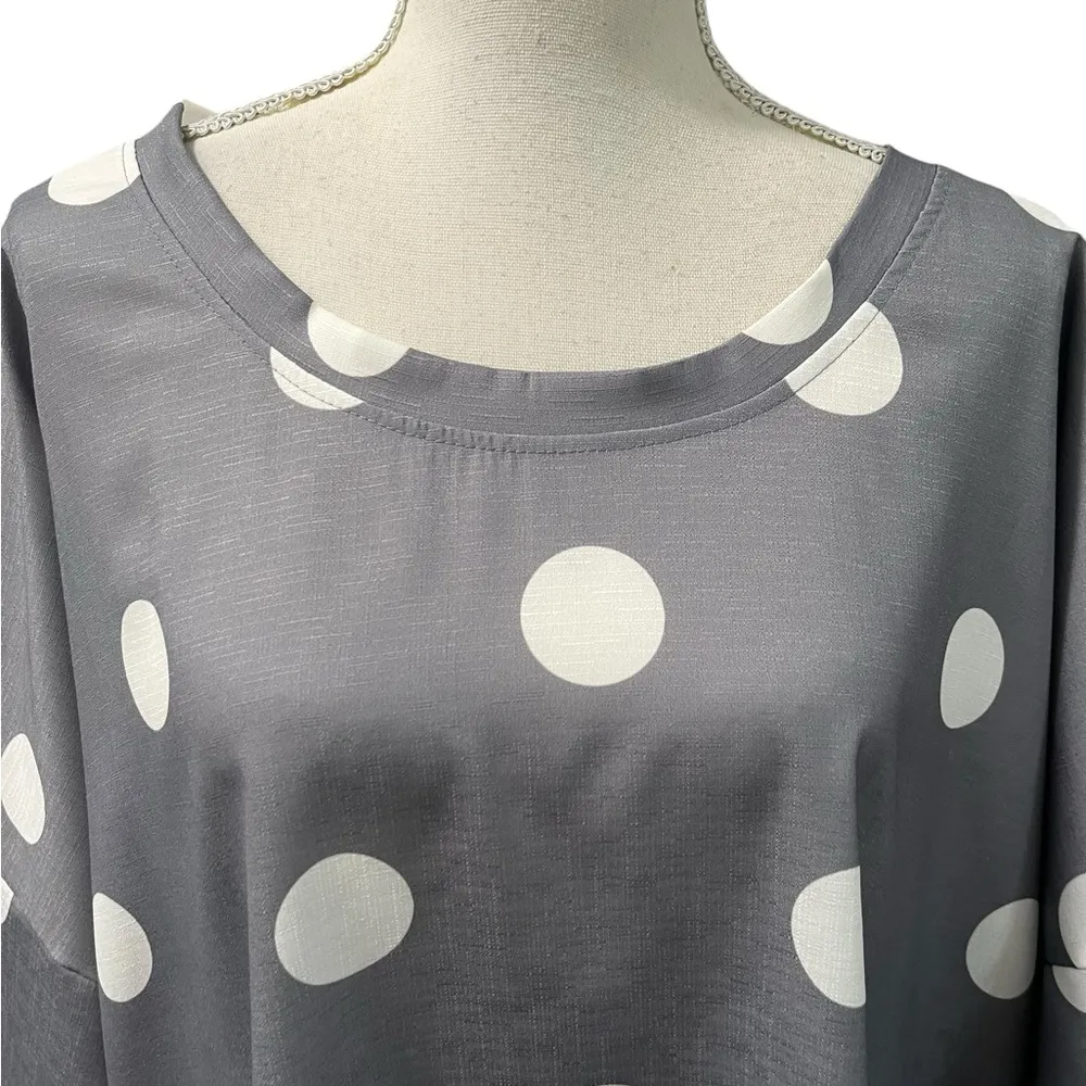MissLook Gray White Polka Dot Short Sleeve Tunic Top Blouse Plus 4XL - Image 3