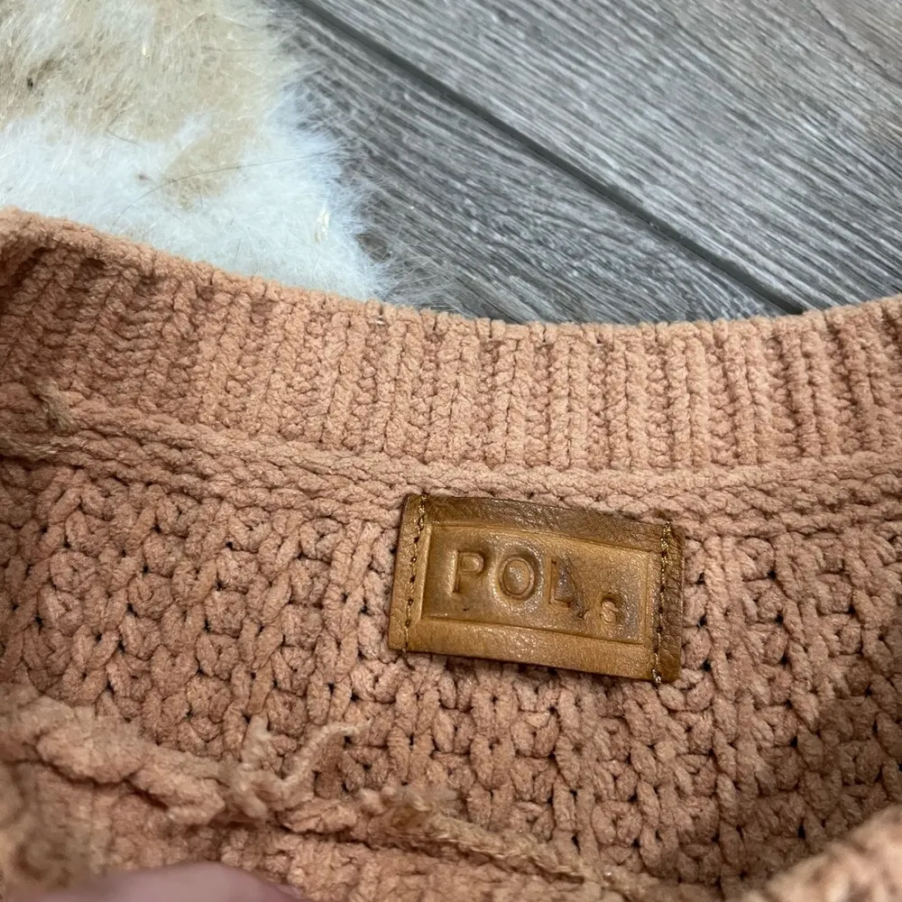 POL  tan distressed ripped chenille pullover sweater - Image 2