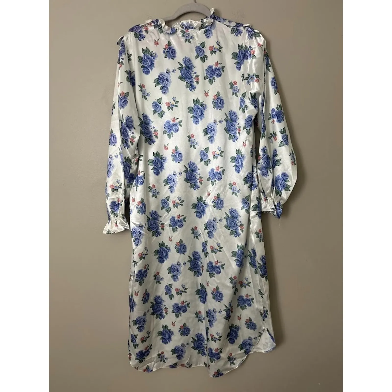 Vintage Sarah Morgan Satin Maxi Nightgown Womens M Cottagecore Floral Granny White Size M - Image 5