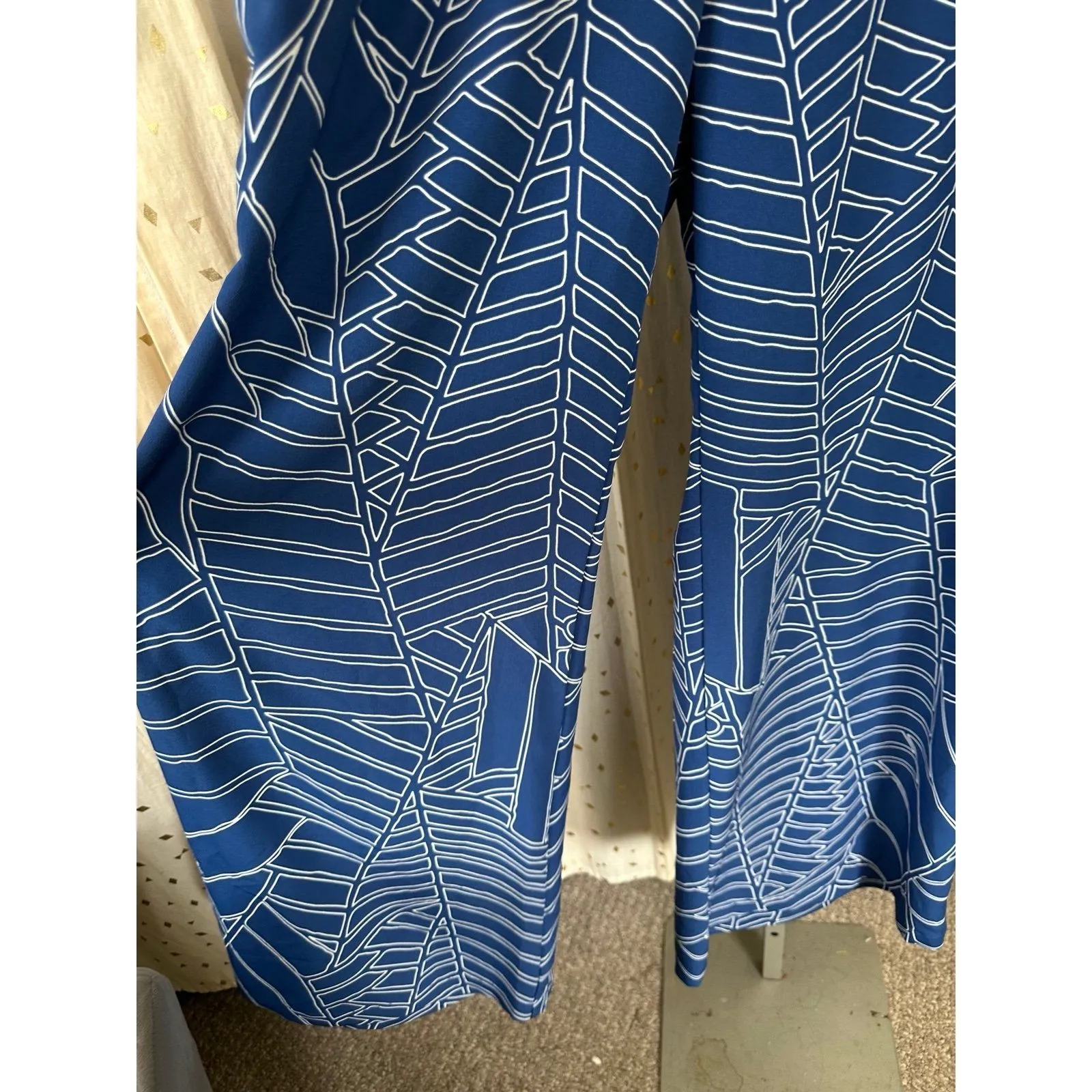 Manuhealii Hawaiian Designer Elastic Waist Pull On Wide Leg Pants XS Blue - Image 3