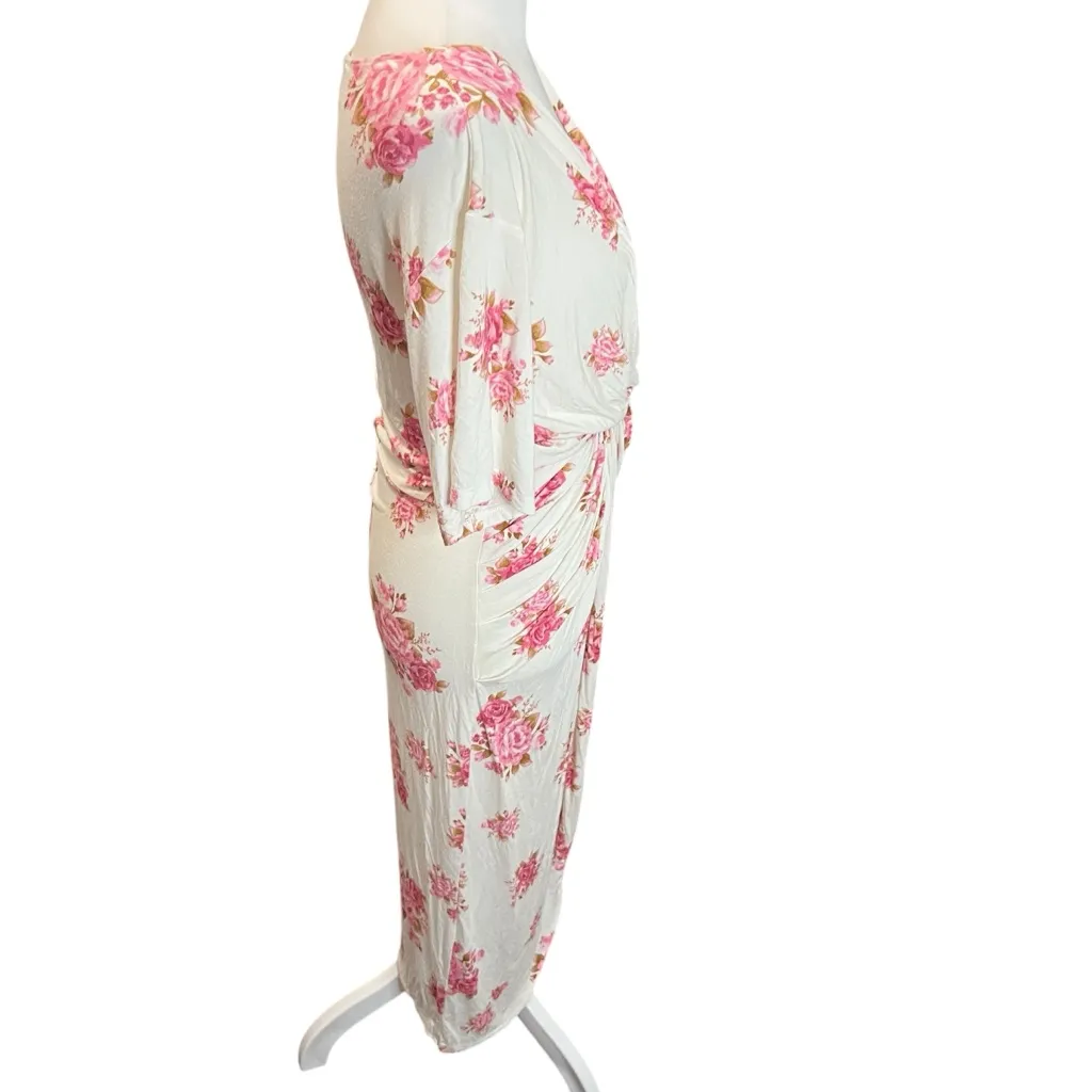 Les Rêveries Twist Front Drape Floral Midi Dress Celebrity Worn M White Size M - Image 6