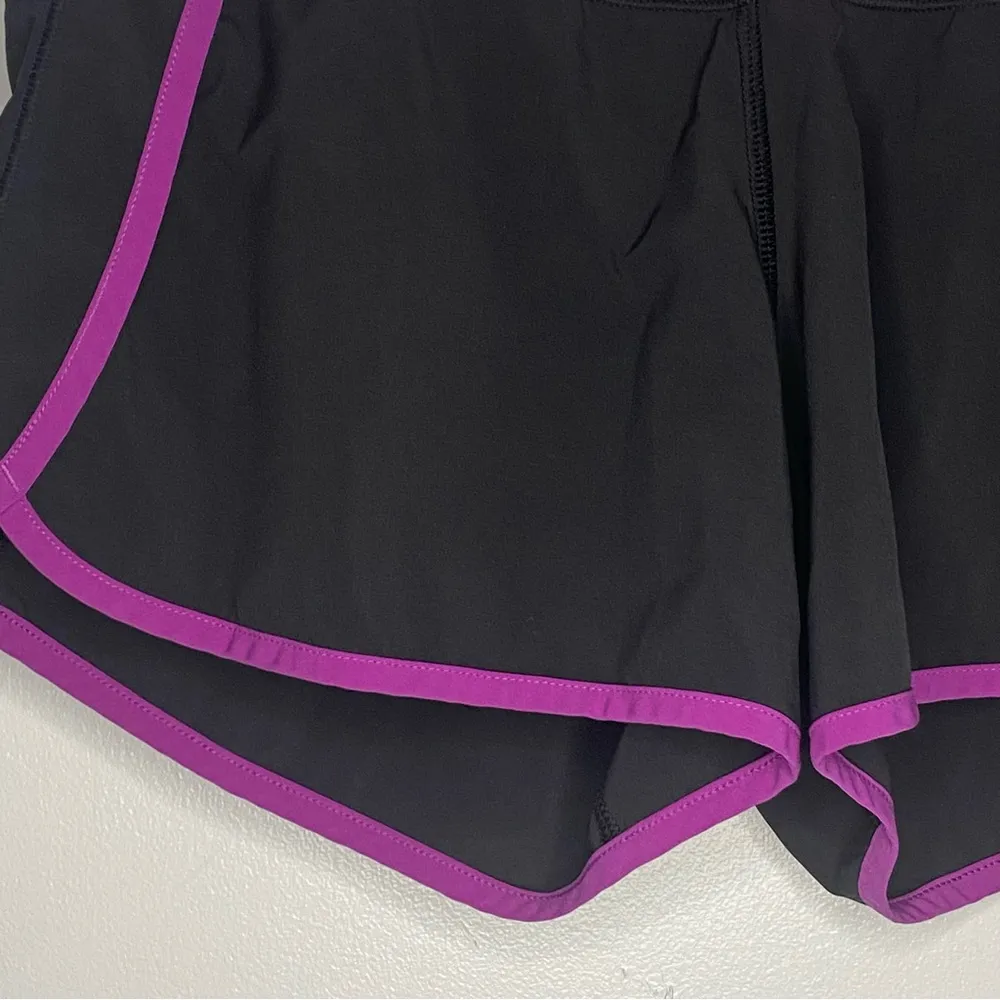 Lululemon Speed Shorts Classic Black Purple Size 4 Zipper Pocket Running Womens - Image 2