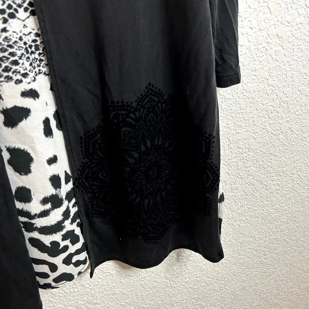 Desigual Womens Layered Top Size Large Black Velour Impressionist - Image 4