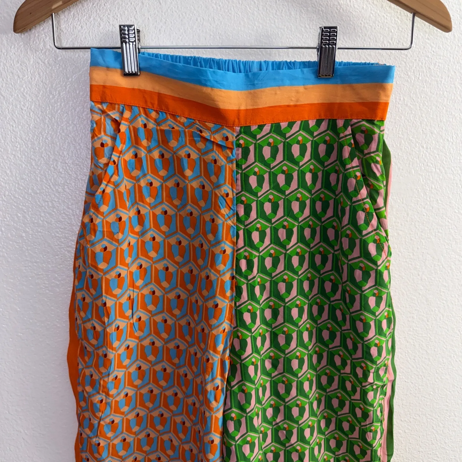 Farm Rio Cashew Mixed Scarf Print Pants Womens XS Orange Balloon Boho Colorful - Image 2