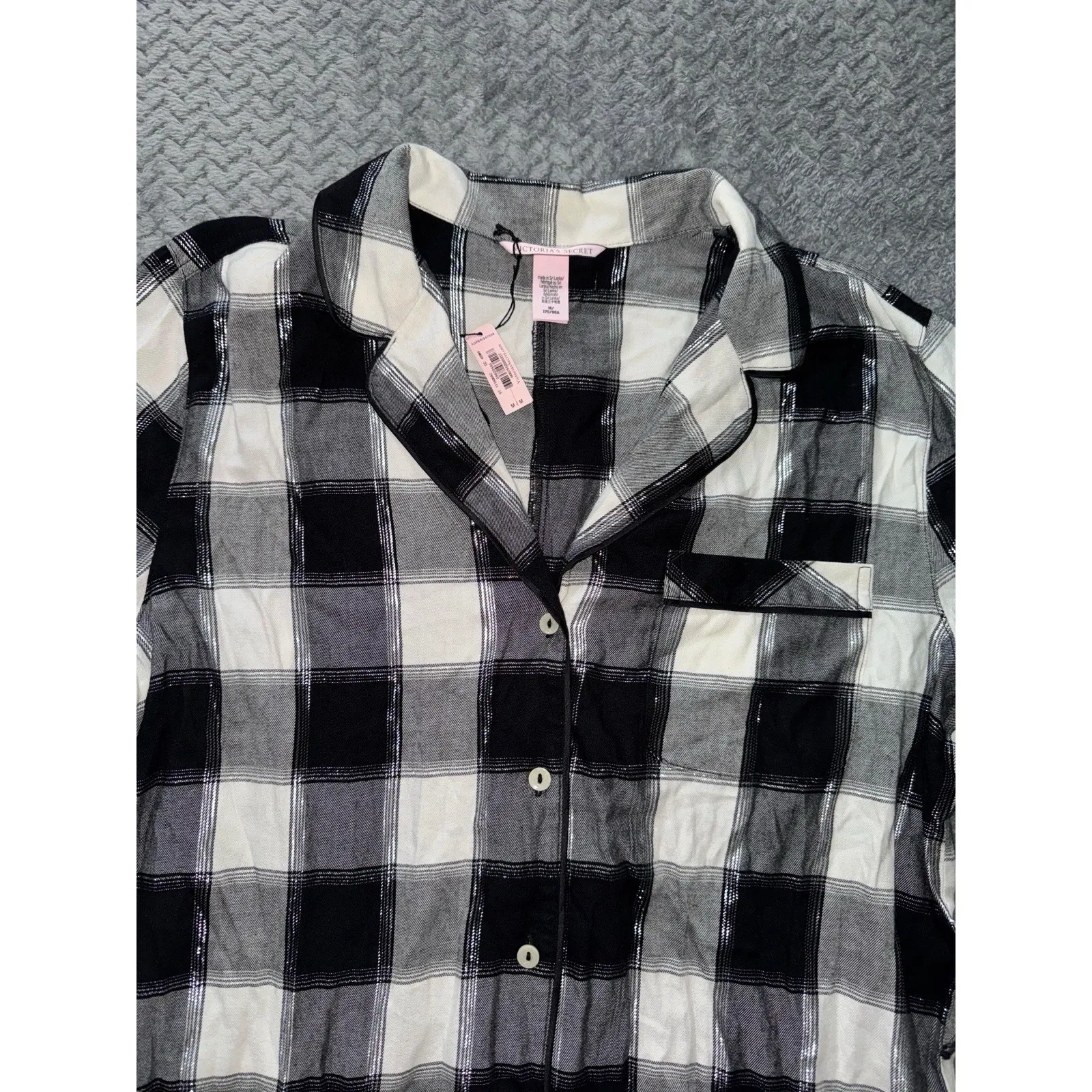 Victorias‎ Secret Black Plaid Romper Jumpsuit Flannel Pajama Size M NWT - Image 3