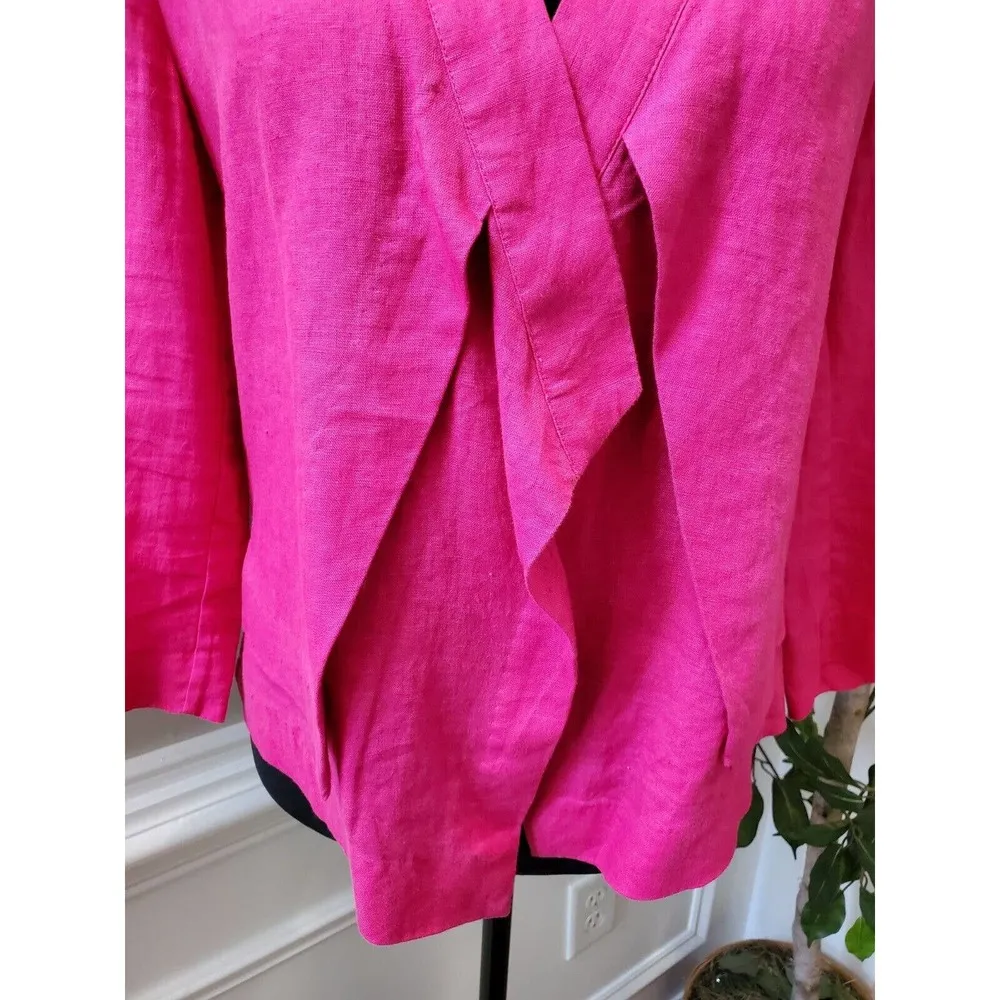 Chico's Women's Solid Pink 100% Linen Long Sleeve Casual Jacket Blazer Size 1 - Image 4