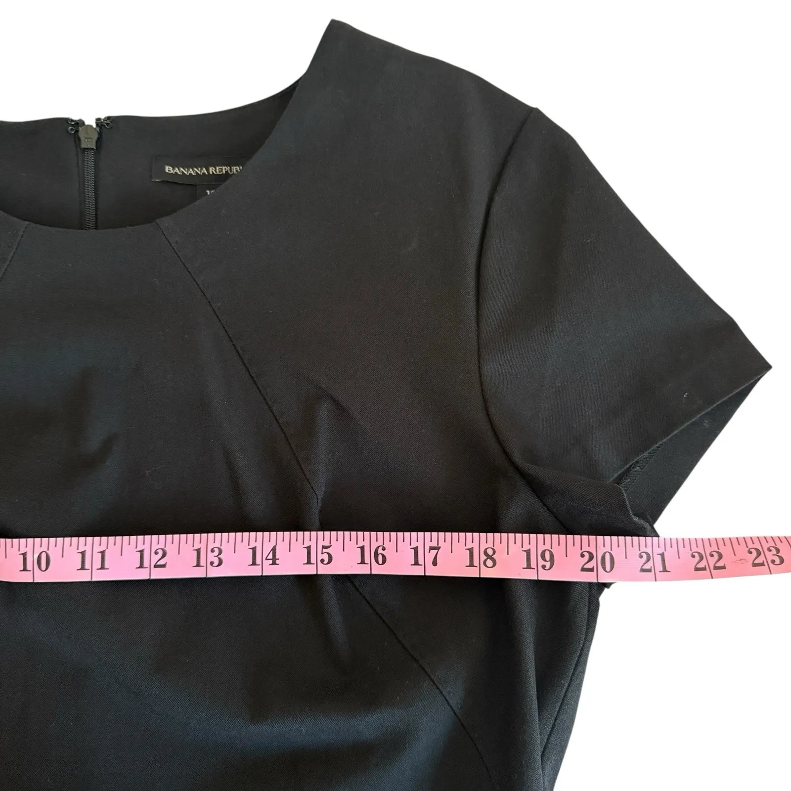 Banana Republic Women's Black Pencil Dress Zip Back Stretch Short Sleeve Size 16 - Image 3