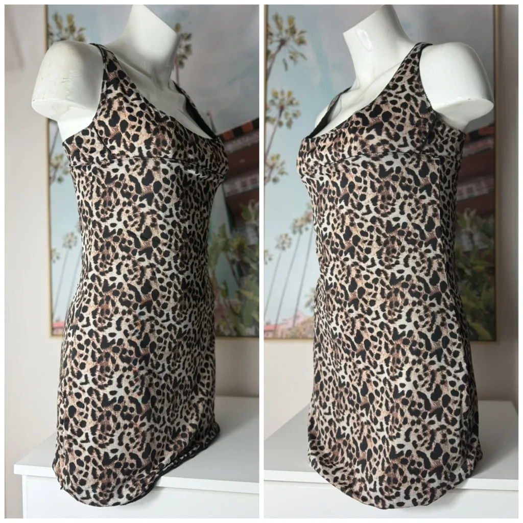 Cheetah Leopard Animal Print Slinky Slip Mini Dress Women’s Large Black - Image 6