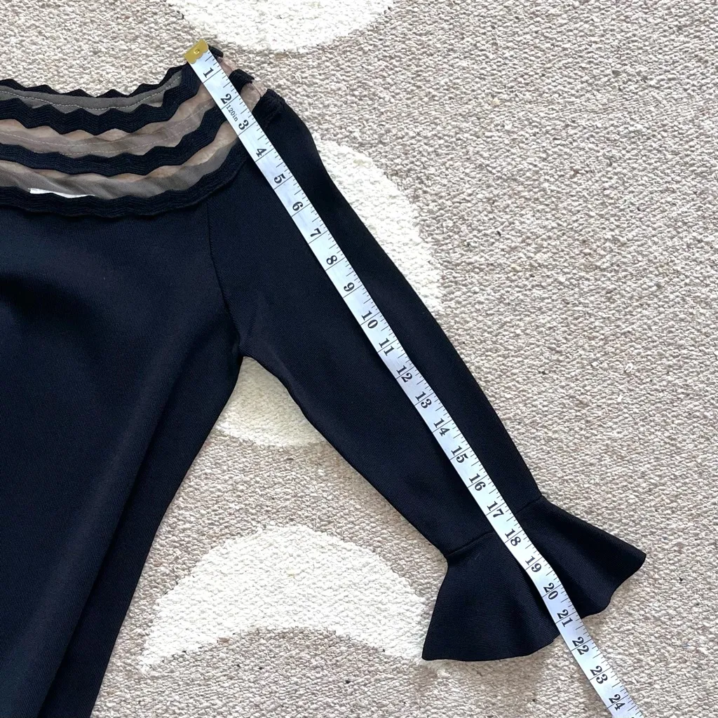 Lucy Paris Zigzag Mesh Boatneck 3/4 Sleeves Wendy Sweater in Black Medium - Image 6