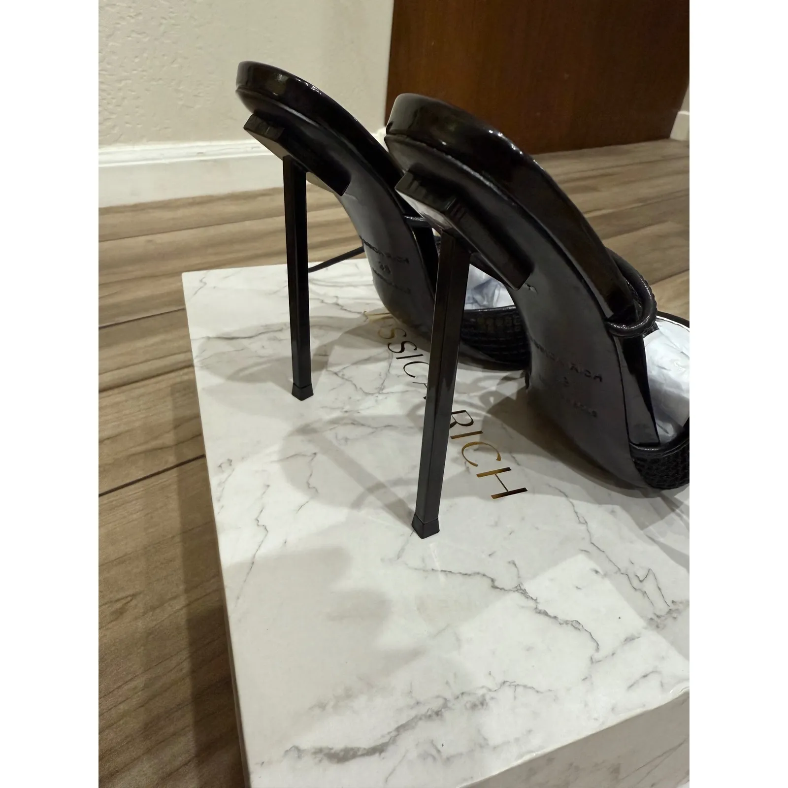 New in Box Jessica Rich Exotic Ankle Wrap Sandals in Black Sz 38‎ Sz 8 $150 - Image 6