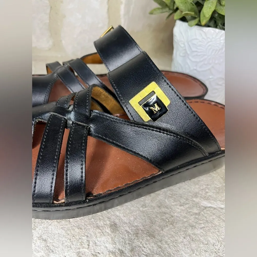 Al Mutrash Black leather toe ring slides sz 10 Black - Image 2