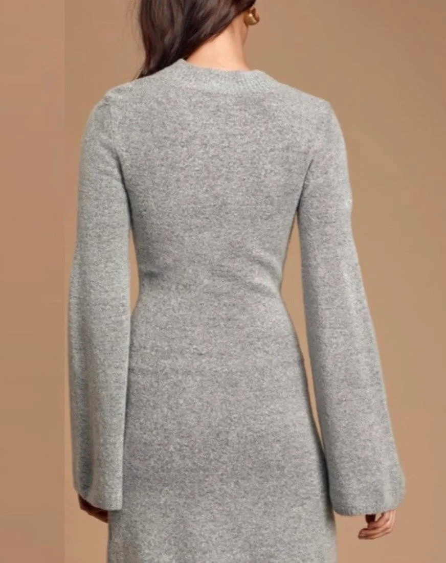 Heather Grey Knit Bell Sleeve Sweater Dress - Image 3