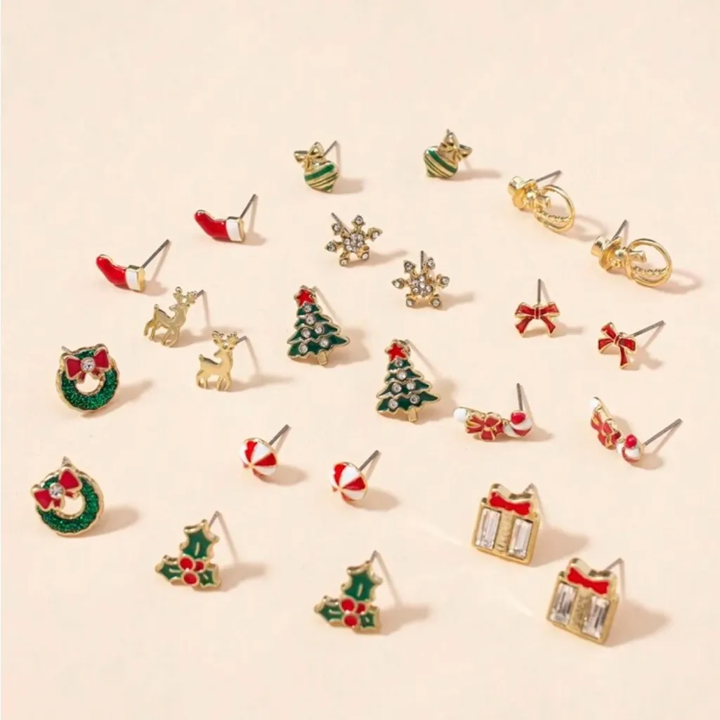 Festive Holiday Earring Set 12pairs/Set Earrings Gift Set For Women NIB Red - Image 2