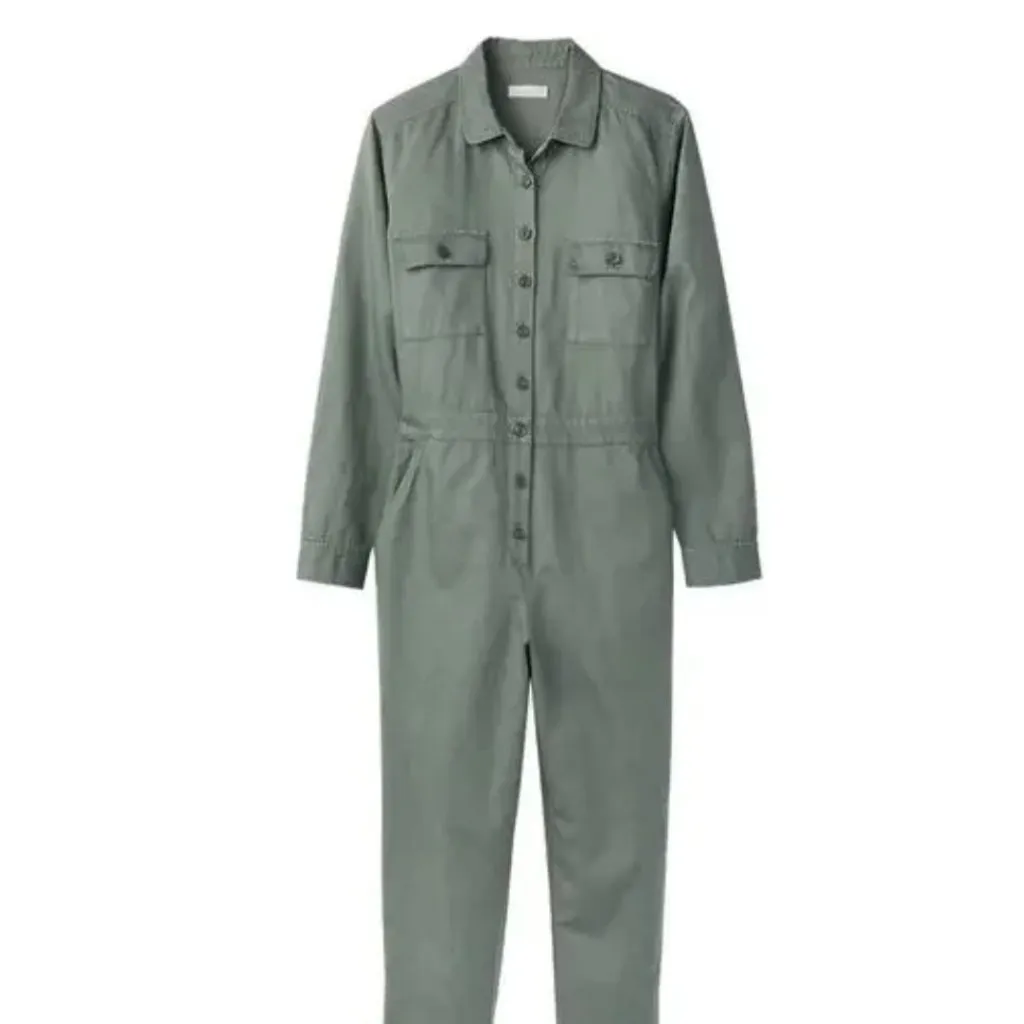 NWT Outerknown Utility Sea Button Front Long Sleeve Jumpsuit Green Medium - Image 4