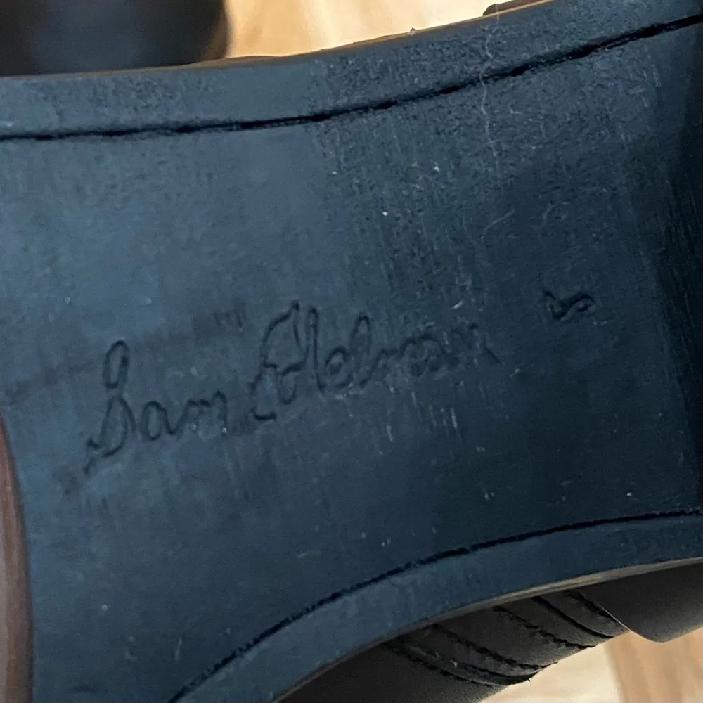 SAM EDELMAN “Dalma” Black Leather Harness Square Toe Stacked Heel Chelsea Boots - Image 14