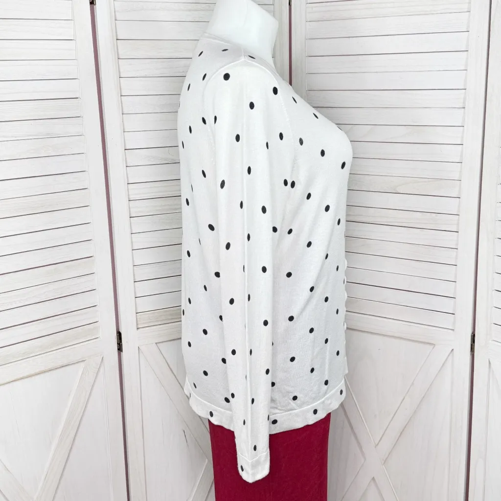 Croft‎ & Barrow Scallop Trim Polka Dot Cardigan Sweater White Black Womens XL - Image 3