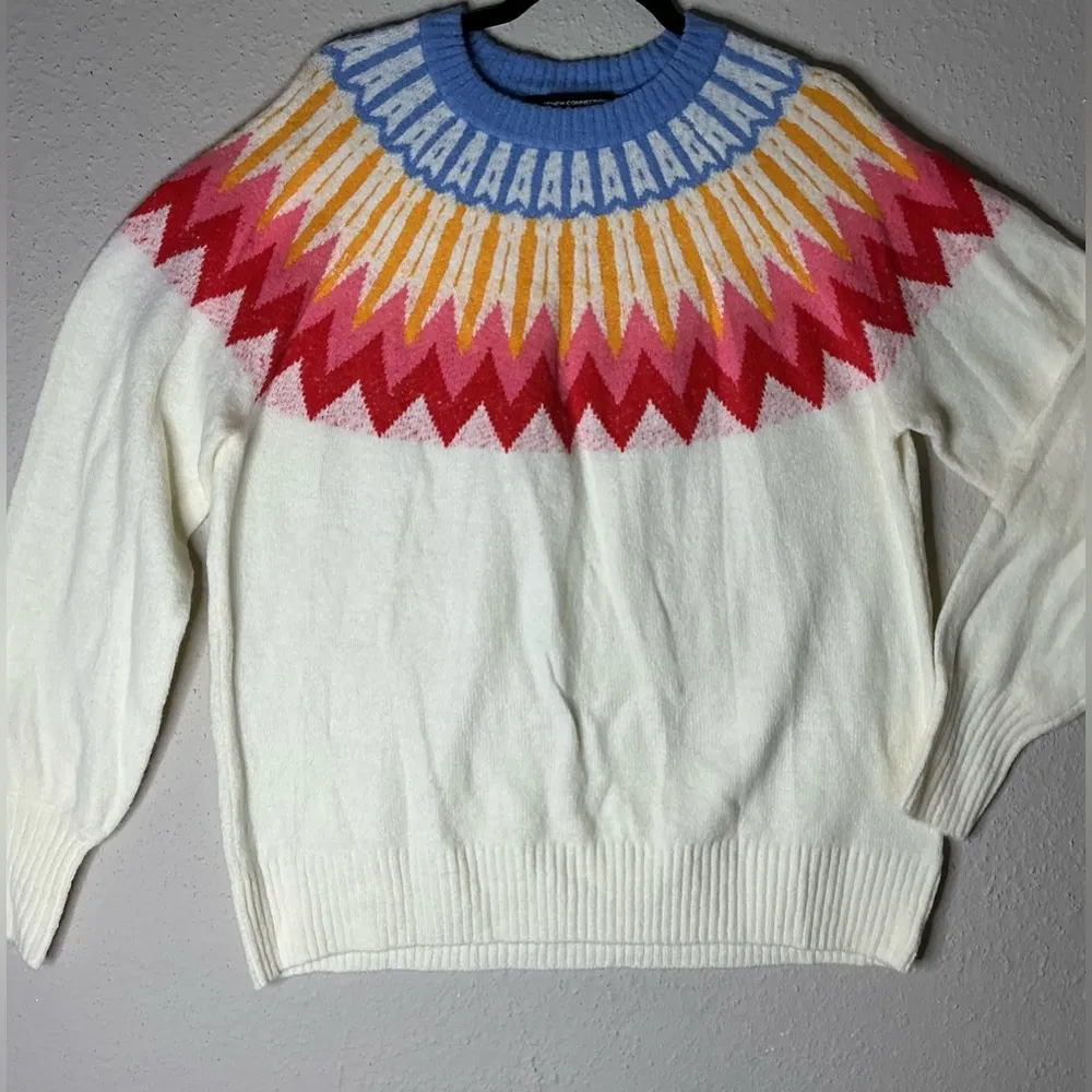 Nordic Pattern Crew Neck Sweater in Blue and Yellow Size XL - Image 3