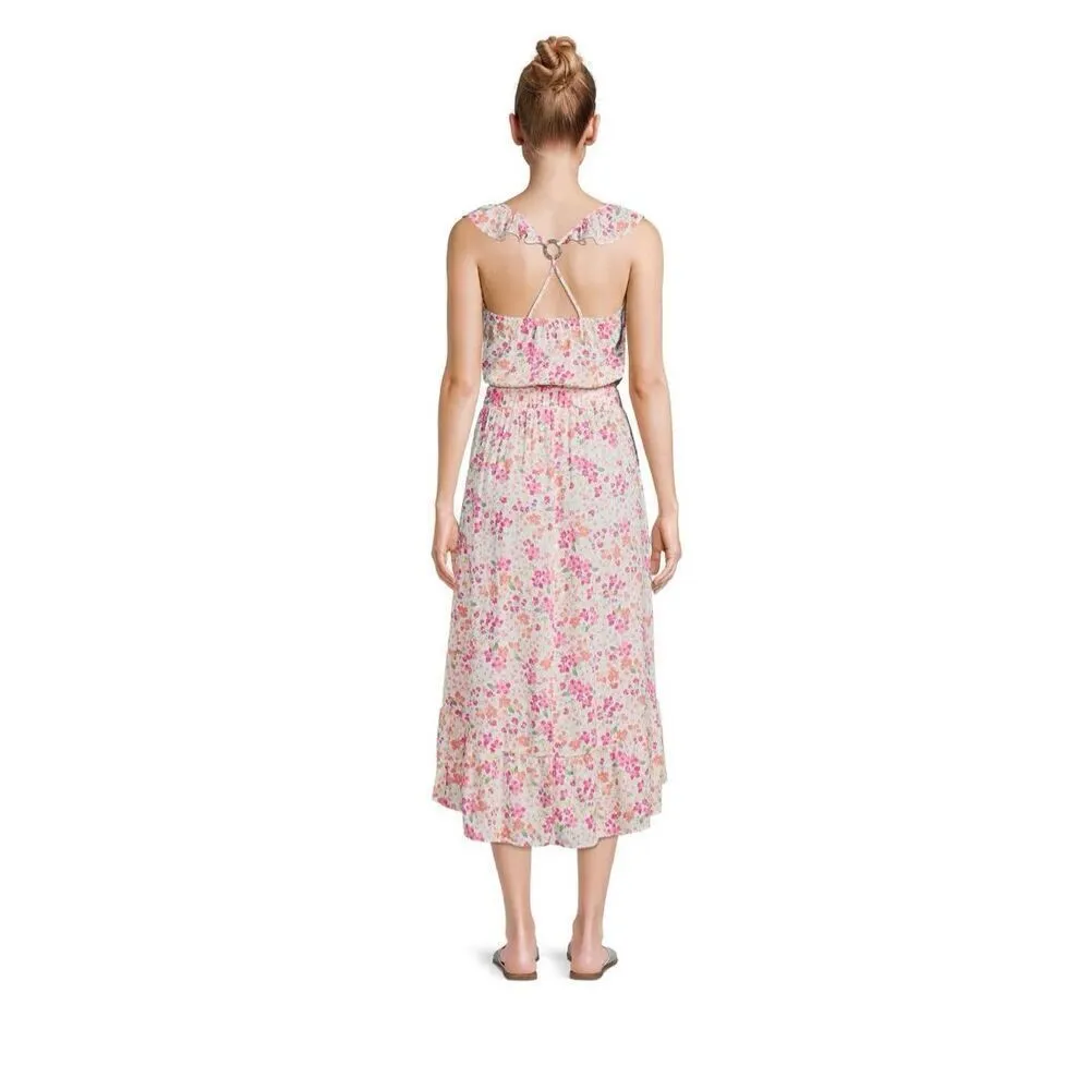 Womens No Boundaries Floral Print Flutter Strap Top and Wrap Skirt Set - Sz L - Image 2