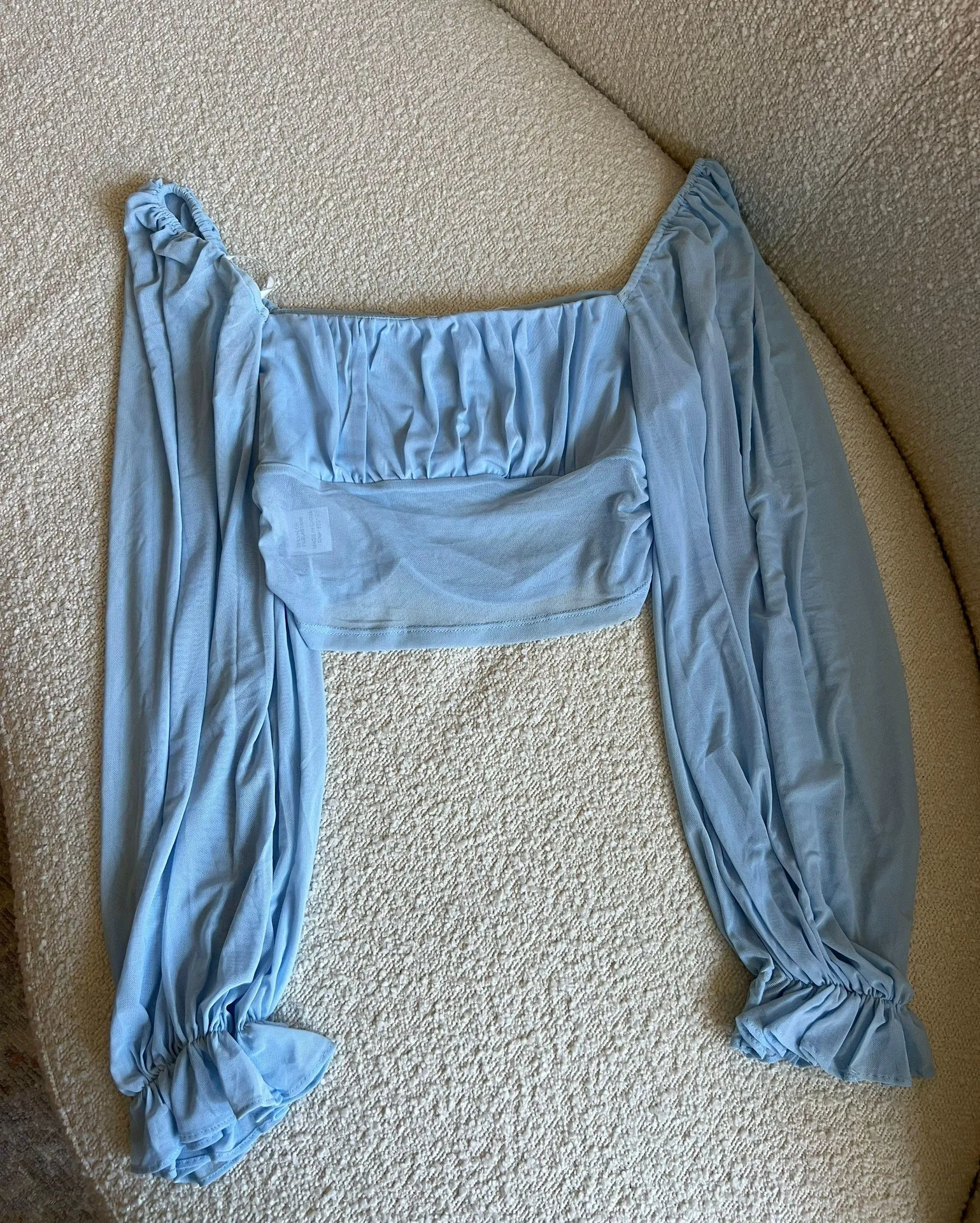 Princess Polly Blue Mesh Long Sleeve Crop Top - Image 2