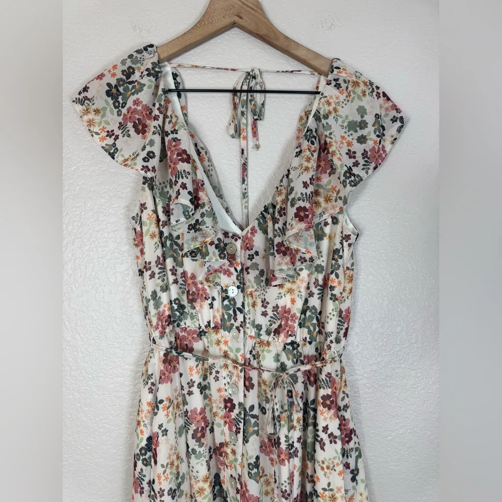 Revolve Tularosa Naya Ruffle Midi Dress in Ivory Floral size Small - Image 5