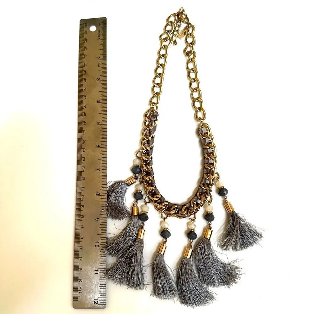 The Limited grey  gold tone tassel statement necklace - Image 4