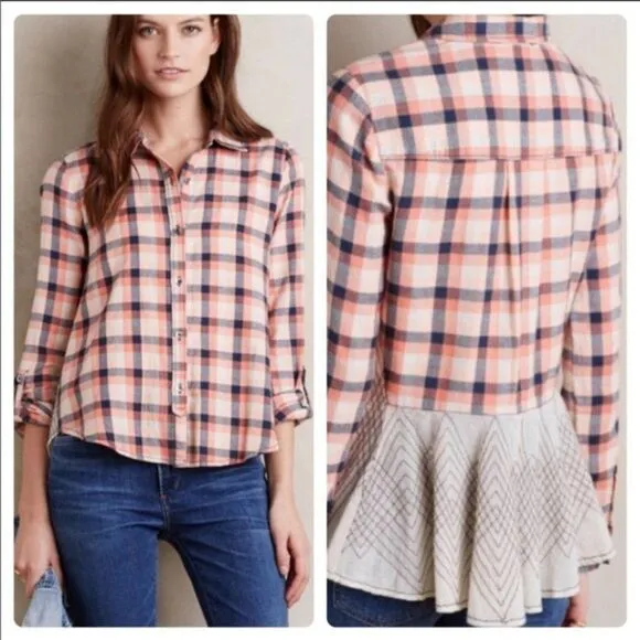 ANTHROPOLOGIE Holding Horses Peplum Flannel 0 - Image 2