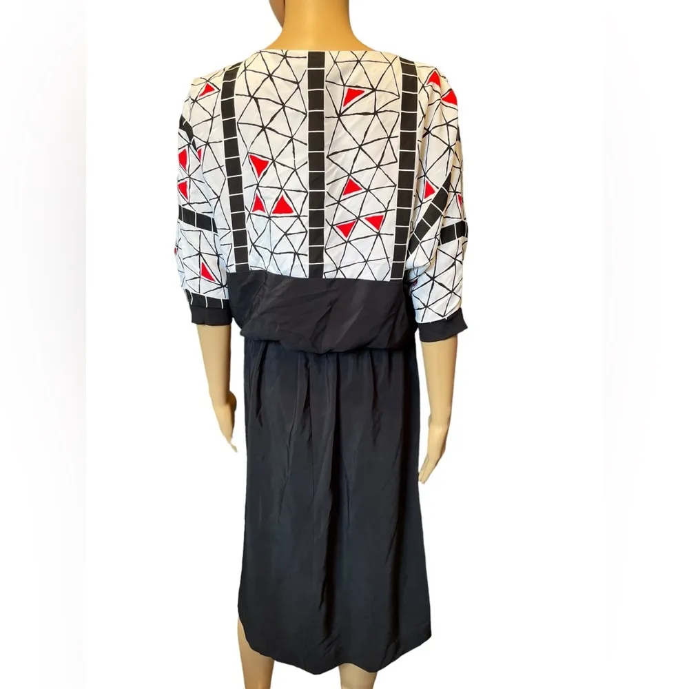 Toni Todd Vintage 70s Black White Red Mosaic Geometric Art to Wear Midi Dress Size 1X - Image 6