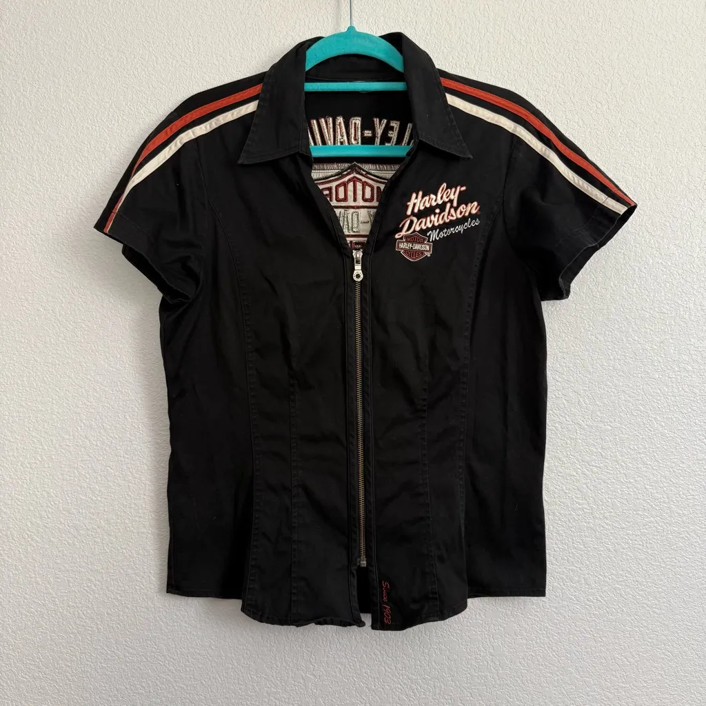 2000s Harley Davidson Zip Front Top in Black Medium - Image 2