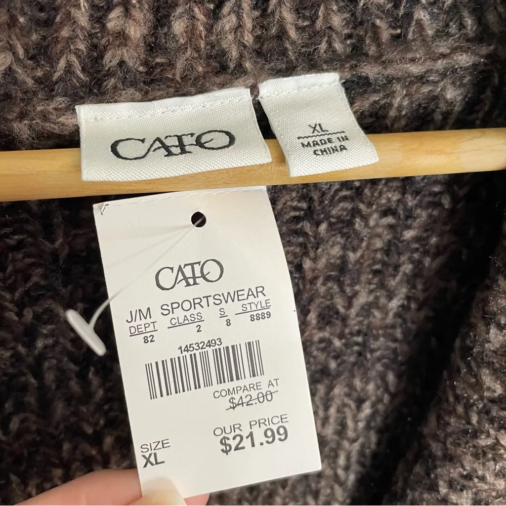 NEW Cato Dark Brown Knit Short Sleeve Shawl Collar V-Neck Cardigan Size XL - Image 4