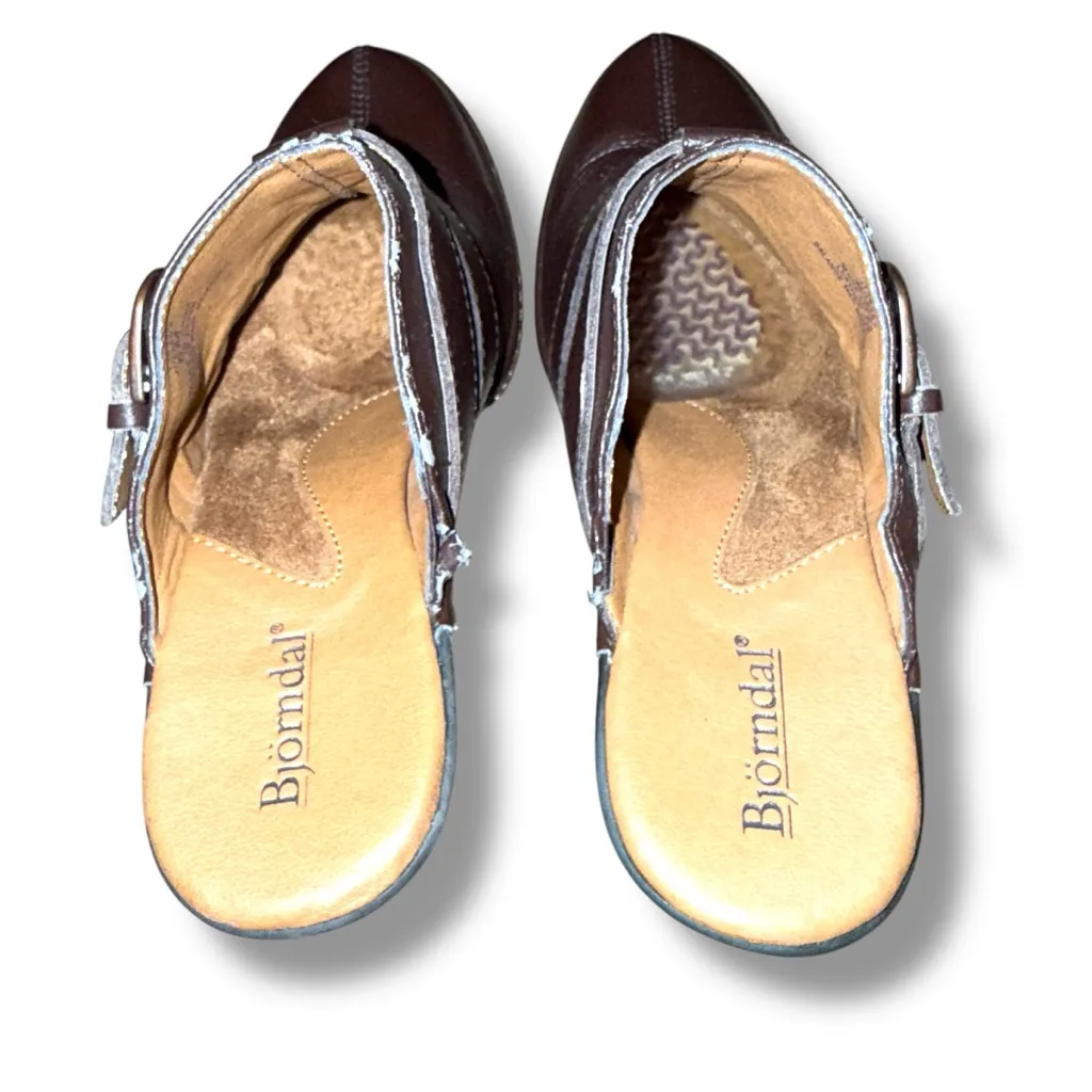 Bjorndal Juliana Brown‎ Leather Slip On Buckle Heeled Mules Sz 6.5 - Image 8