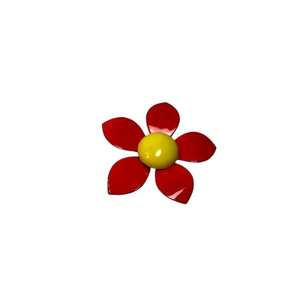 Late 60s/ Early 70s Yellow & Orange Enamel Daisy/floral Pin brooch Orange - Image 3