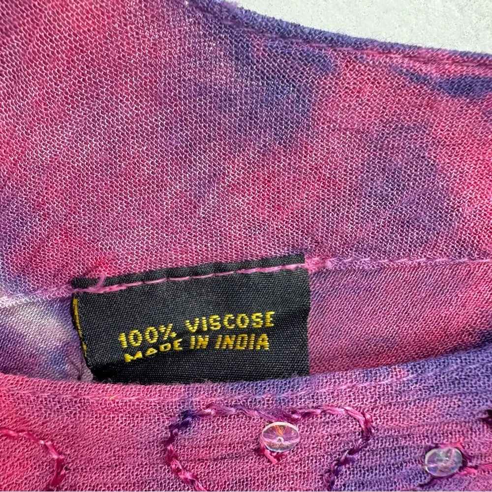 Tie Dye Hippie Boho Beach Dress Cover Up with Embroidery and Sequins Flowy Pink Size undefined - Image 6