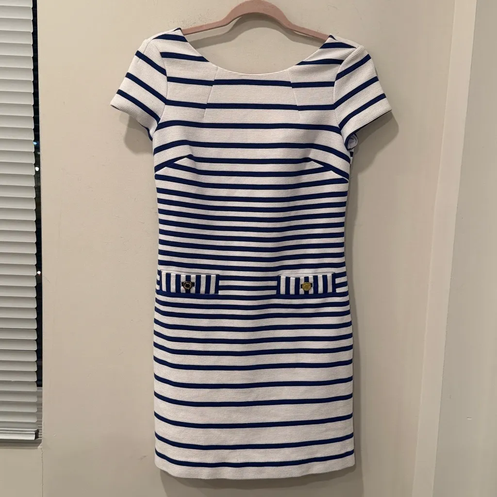 Lily Pulitzer Layton Shift Dress Blue White Stripes stretch size XS - Image 2