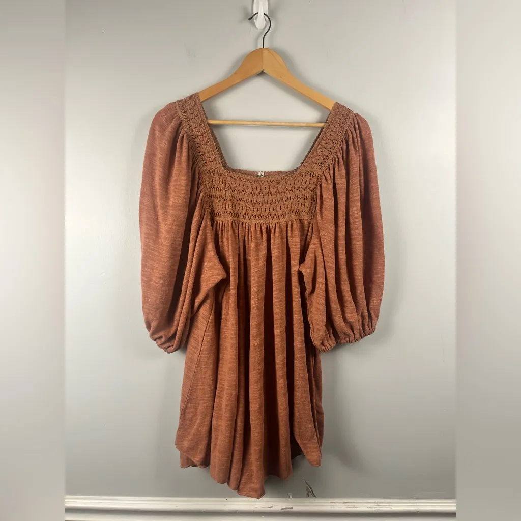 Free People Dancing In The Waves Romper in Rust Orange Balloon Sleeves size XS - Image 5