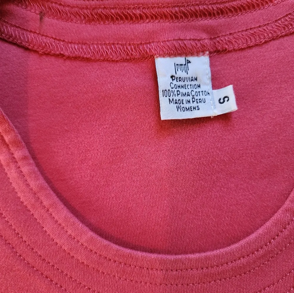 Peruvian Connection Top Scoop Neck Short Sleeve prima cotton Red Small - Image 2