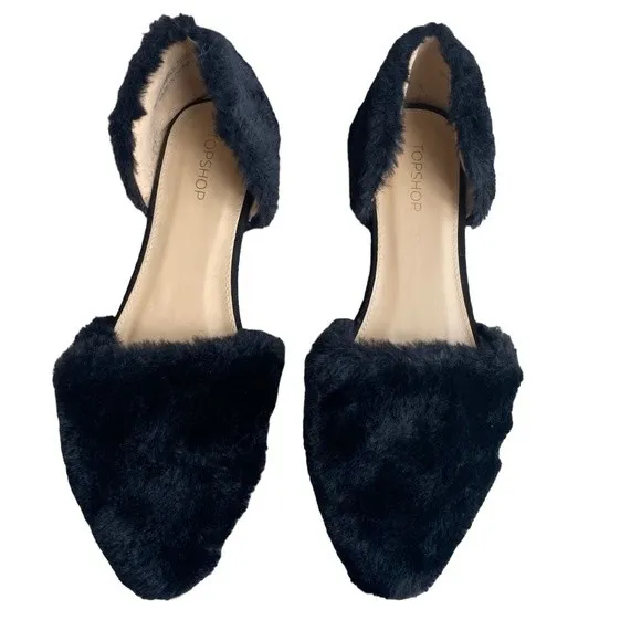 Topshop Ali Black Faux Fur D'orsay Flat Size EU 36/ US 5.5‎ New - Image 2