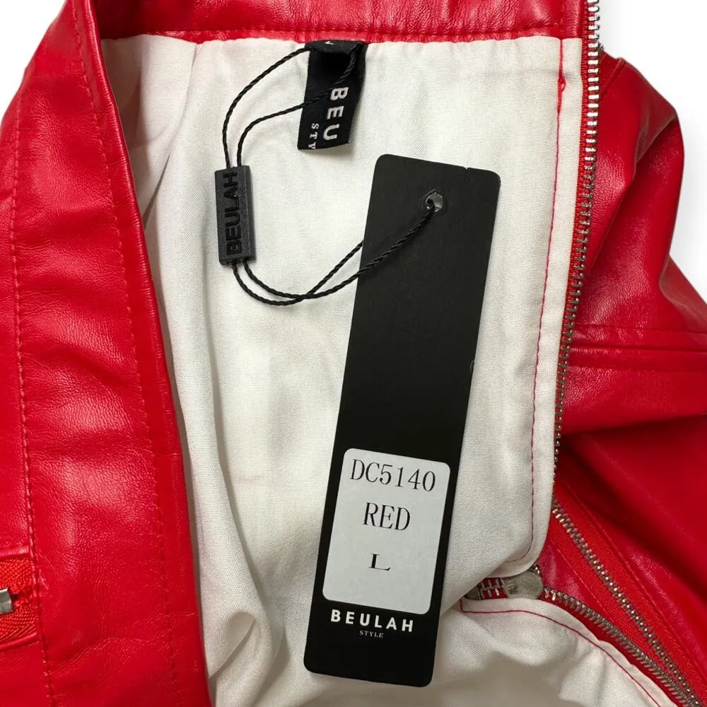 Beulah | NWT | L | Faux Red Leather Zipper Pleats High Waist A-Line Midi Skirt - Image 10