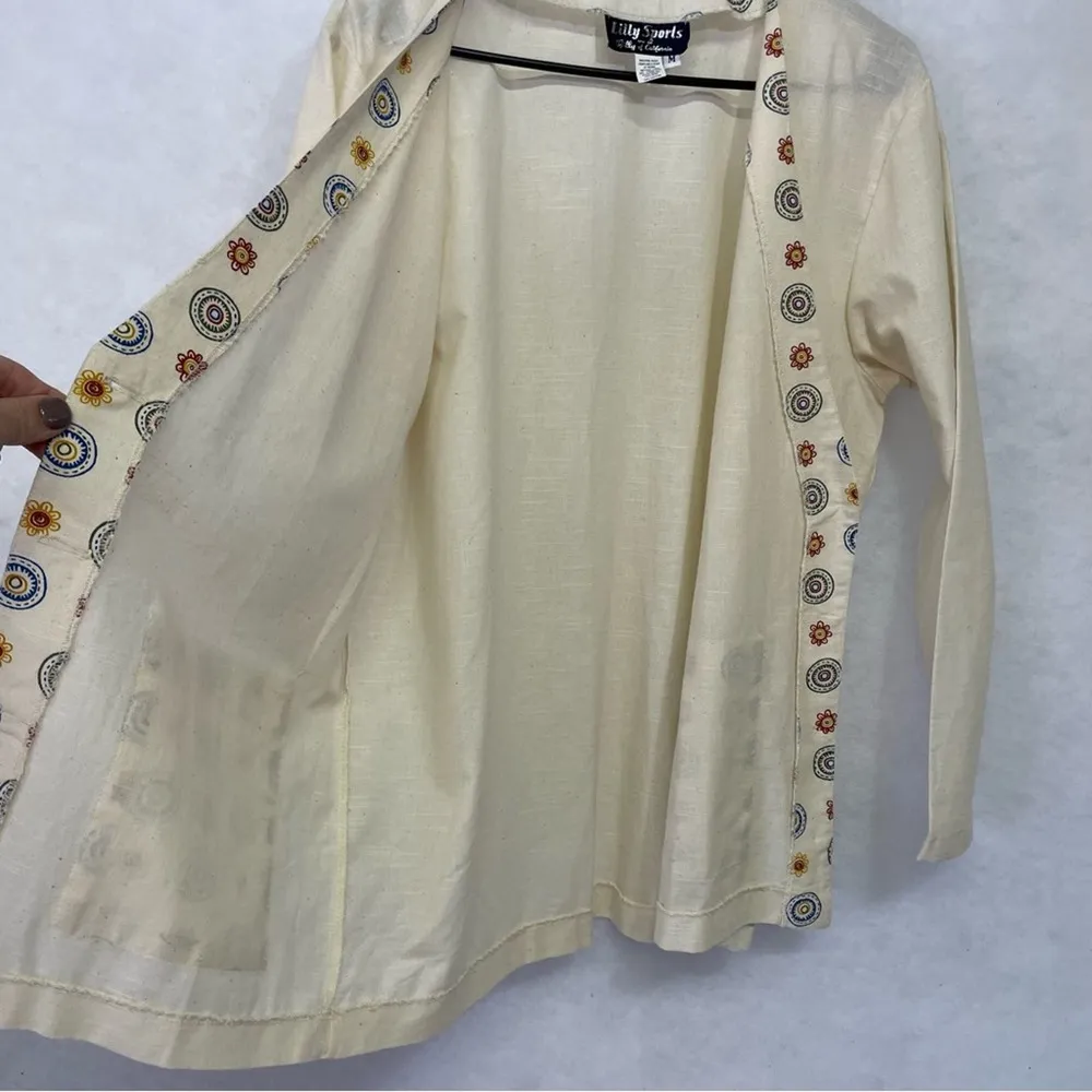 Vintage Blazer Medium Cotton Lightweight Cream Geometric Designs Lilly Sports - Image 3