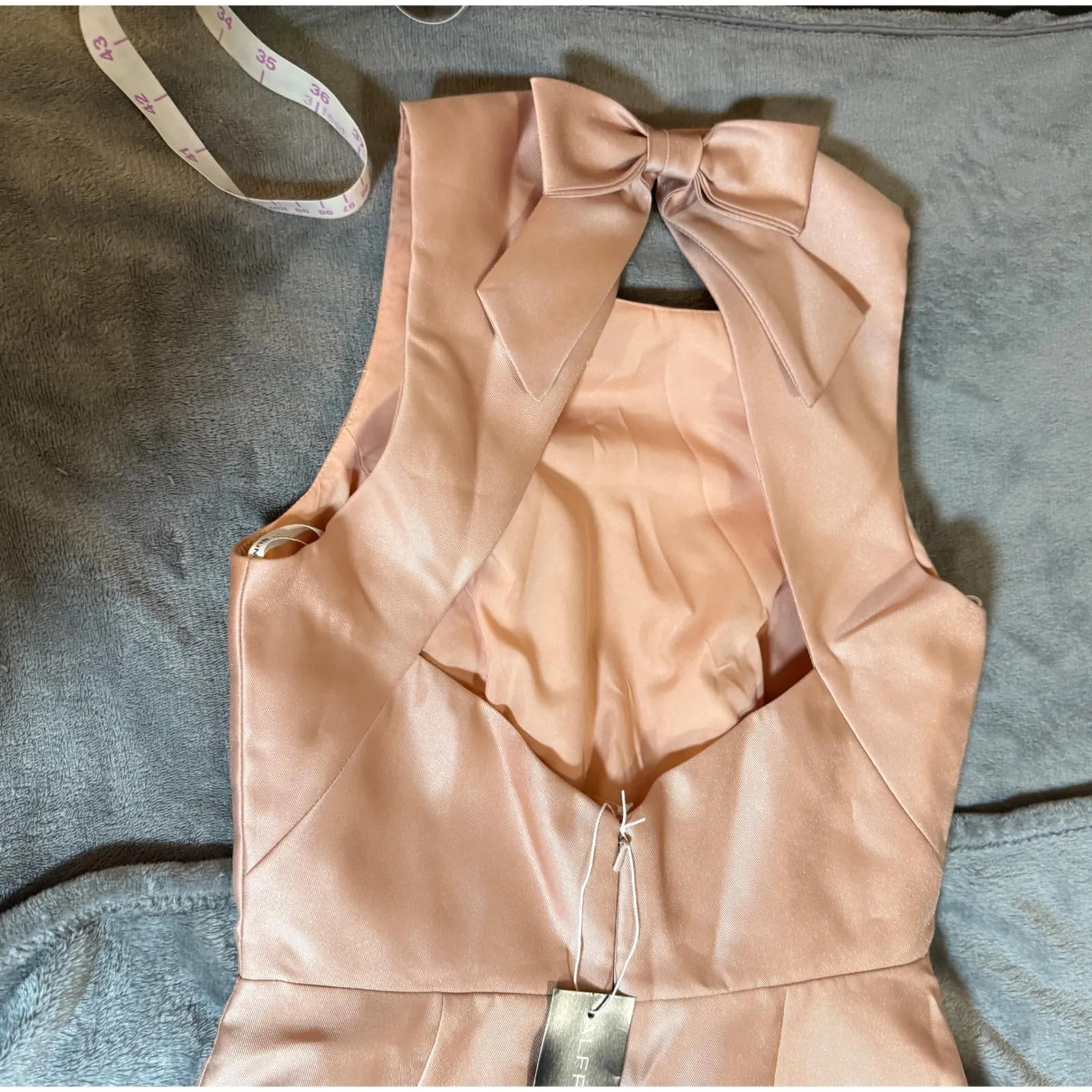 NWT Alfred Sung JEWEL‎ NECK BOWED OPEN-BACK TRUMPET DRESS FRONT SLIT Pink 2R - Image 11