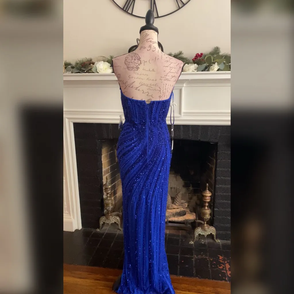Beaded royal blue prom dress, formal dress, or pageant evening gown - Image 2