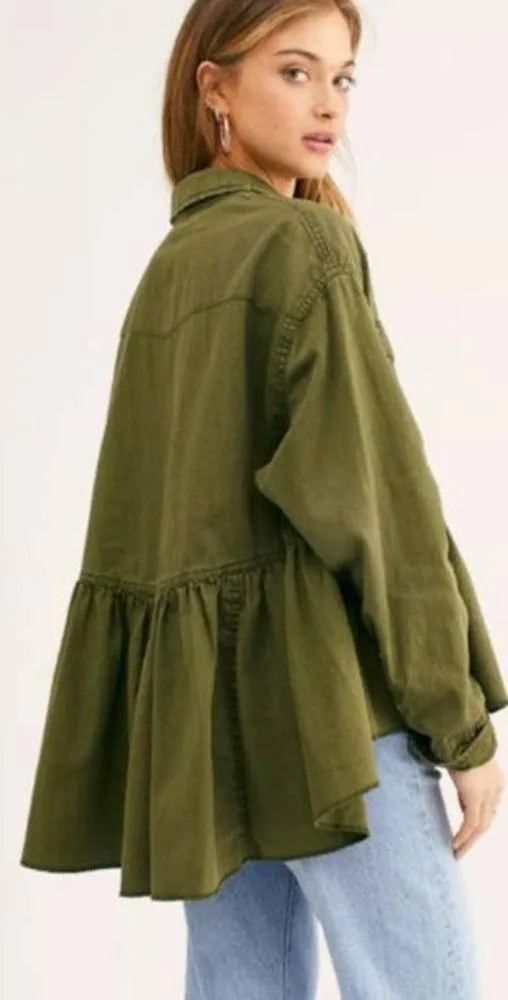 FREE PEOPLE Dylan Button-Up Babydoll Shirt (XS) - Image 3