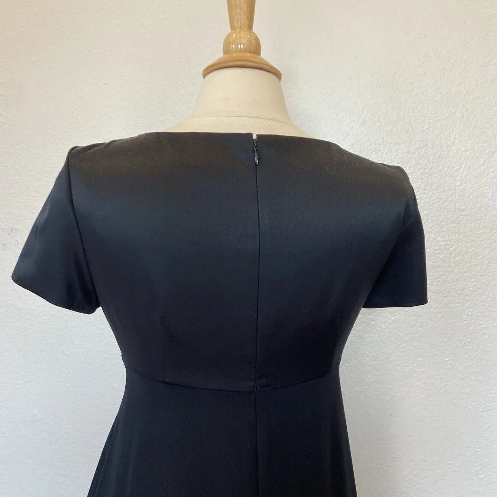 Vintage 90s  Night Solid Black Satin Beaded Full Length Dr… - Image 3