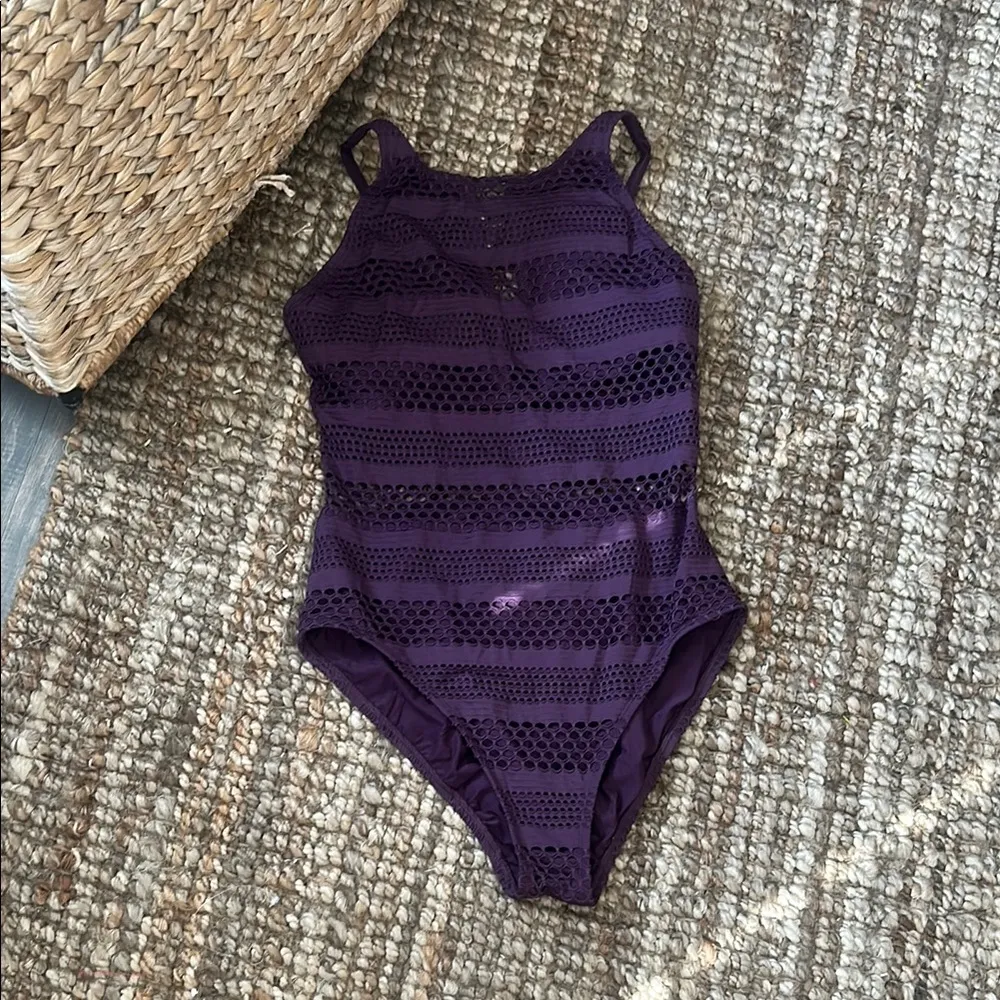 Bleu Rod Beattie Plum Purple Eyelet One Piece Swim Size 12 - Image 2